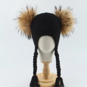 Zimowa czapka dziecięca z naturalnymi pomponami z jenota 1-3 lat