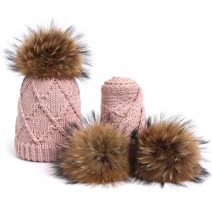 Komplet szalik oraz czapka z pomponami futra jenota naturalnego