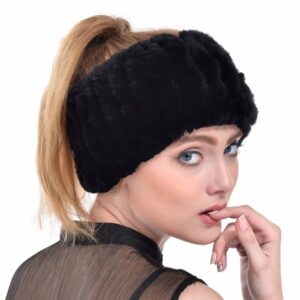 Damska zimowa opaska z królika naturalnego