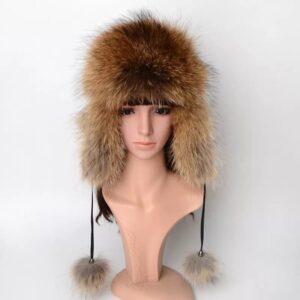 Zimowa czapka z naturalnego futra jenota