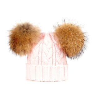 Dziecięca czapka zimowa z naturalnymi pomponami z jenota