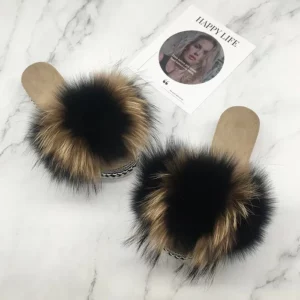 Damskie klapki z futrem naturalnego jenota 40/ 41