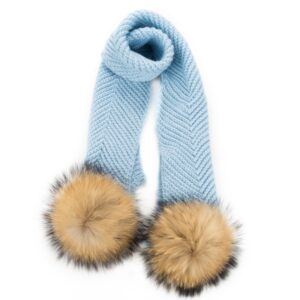 Zimowy dziecięcy szalik z pomponami z naturalnego futra jenota