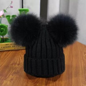 Zimowa czapka z pomponami z lisa 50-58cm