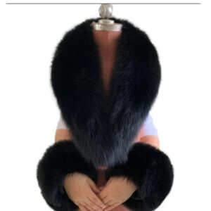 KOMPLET Z LISA  NATURALNEGO 90 cm Kołnierz+ mankiety